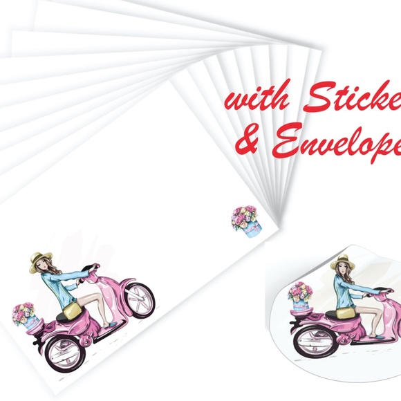 x10 Fashion Scoote Girl Cards Stickers Envelopes Fashion Stationery Stickers - Picture 10 of 10